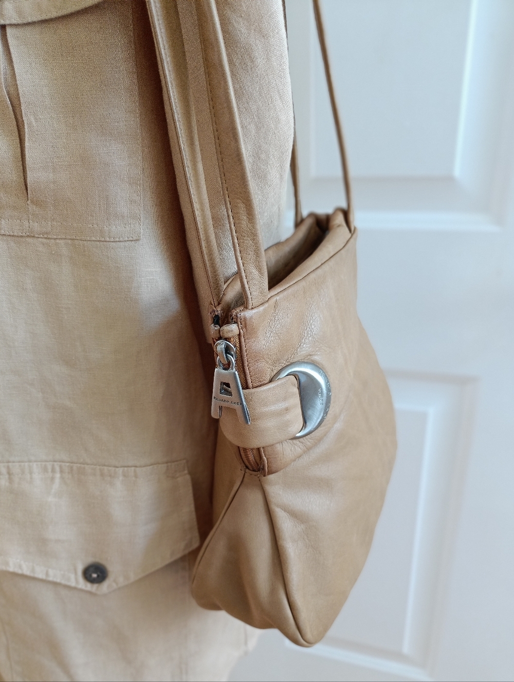 Renato Angi Made In Italy Leather Shoulder Bag Asymmetrical Unique Cream - Picture 15 of 16
